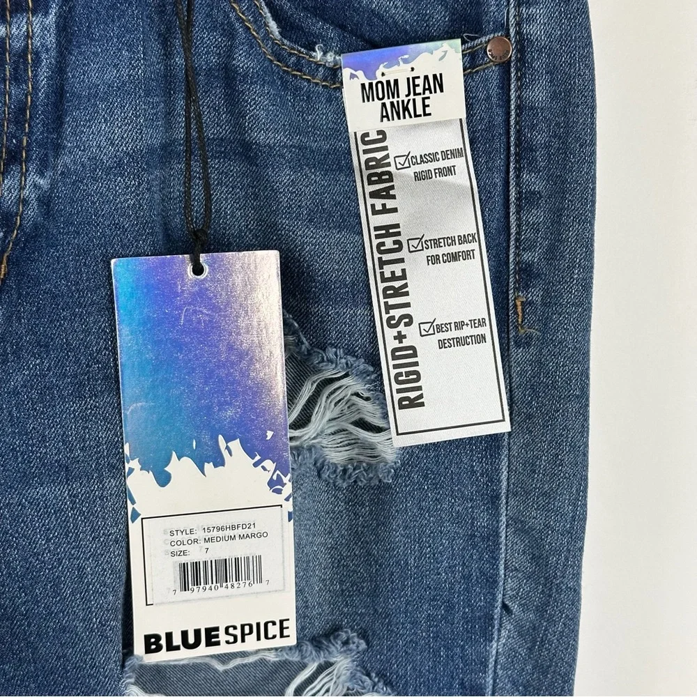 Blue Spice Women's Medium Wash Ankle Mom Jean